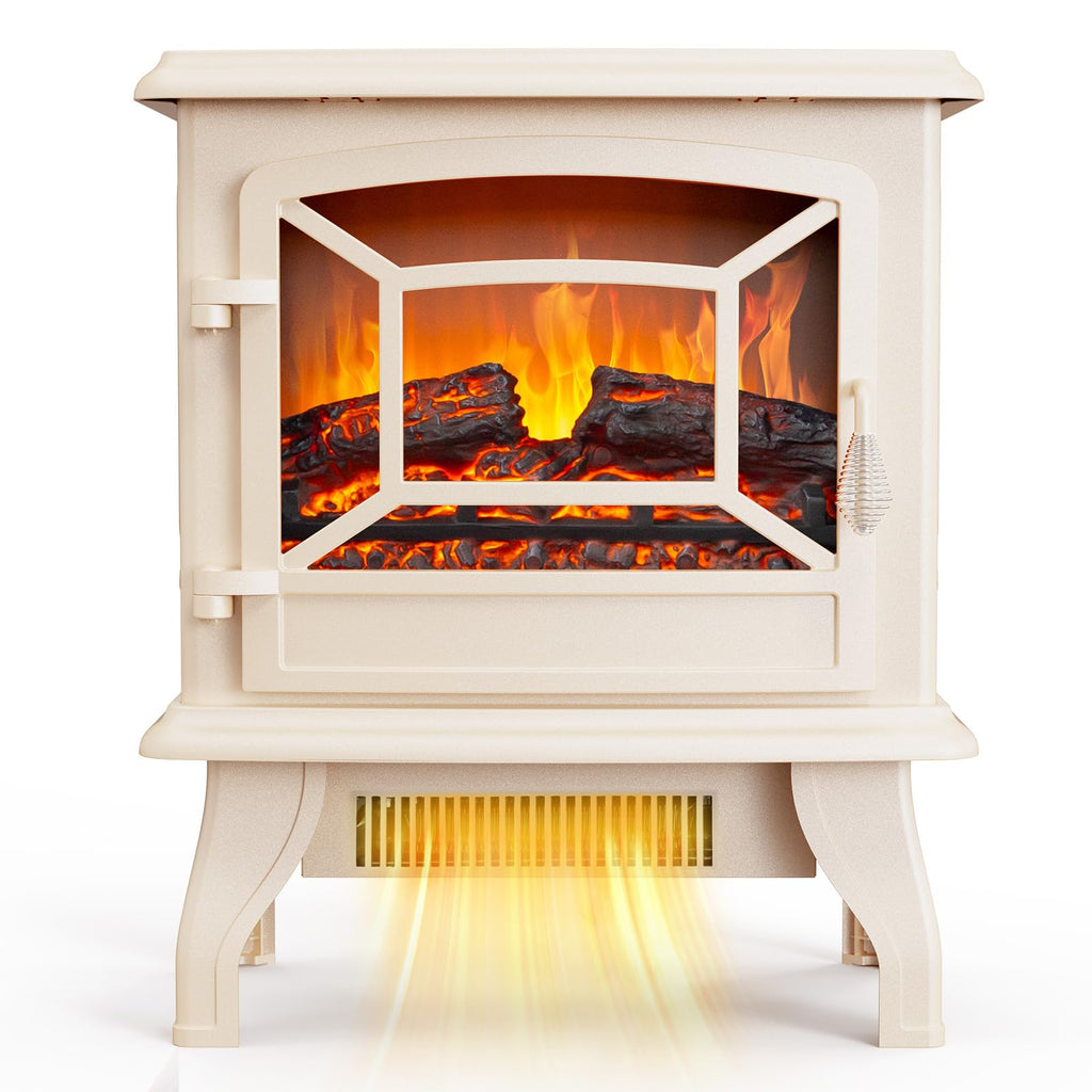 20" H Electric Fireplace Stove Space Heater, 1400W Portable Freestanding with Thermostat, Realistic Flame Logs