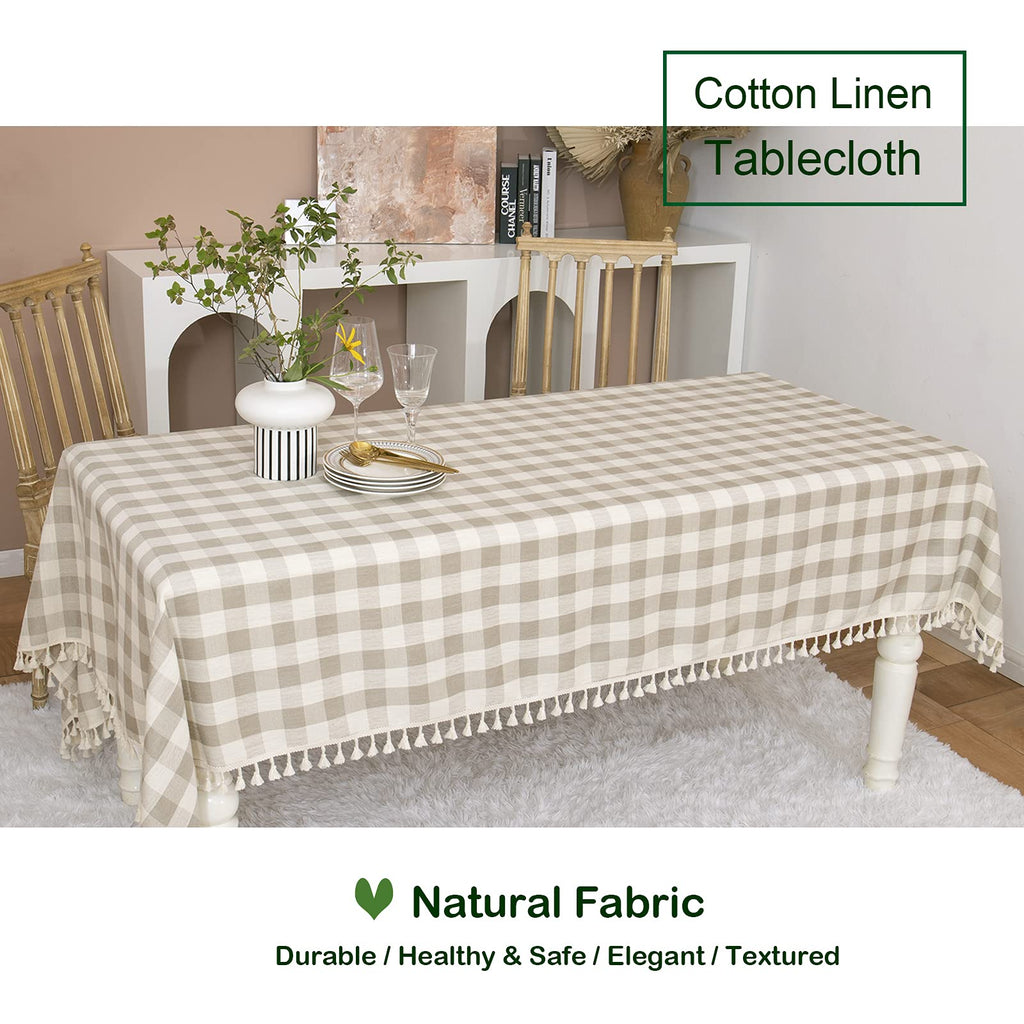 Farmhouse Gray Khaki Gingham Tablecloth Rectangle 55"x70"