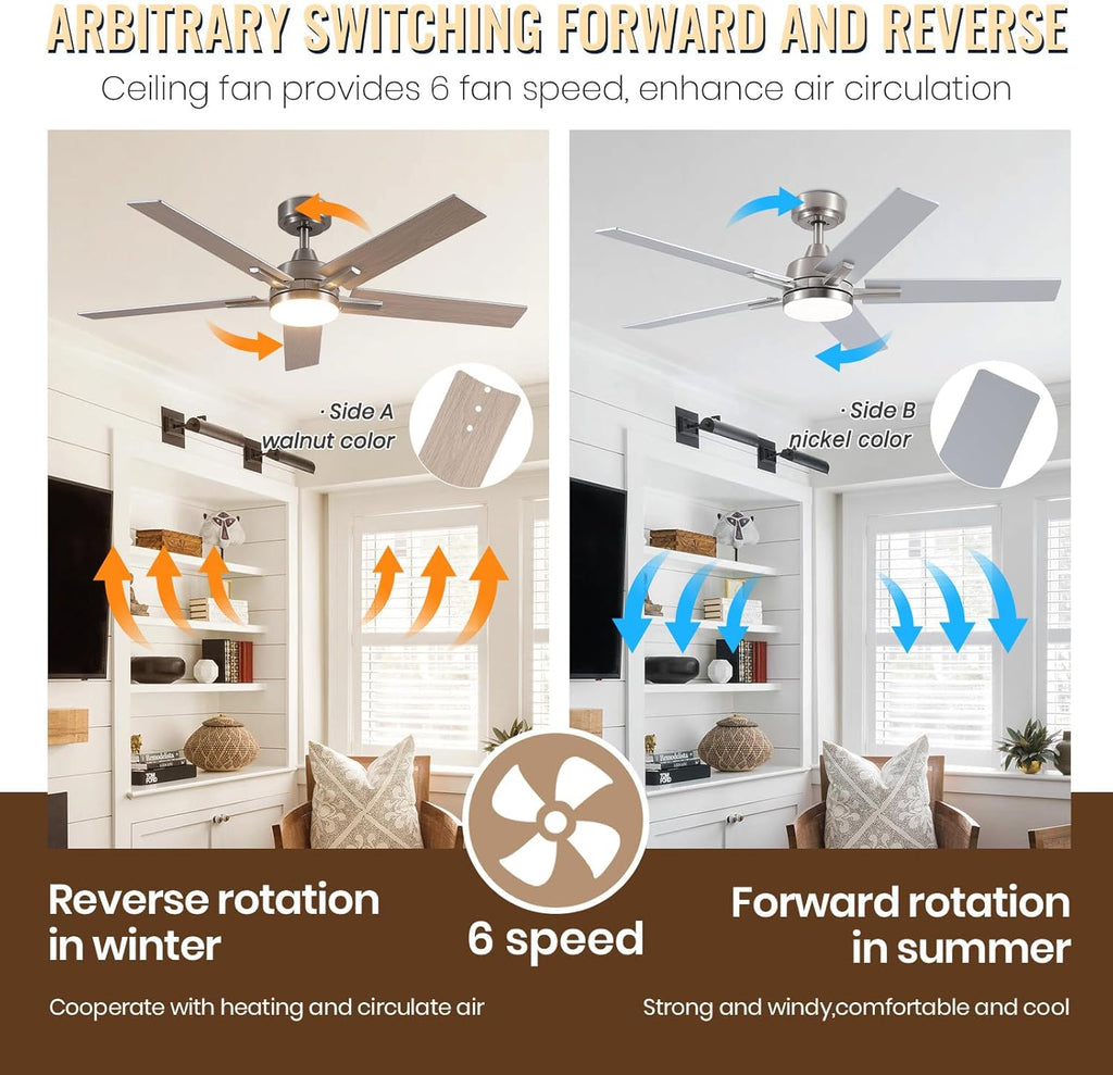 52" Brushed Nickel Ceiling Fan with Light & Remote