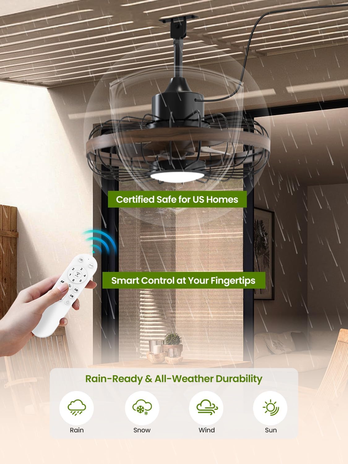 18" Outdoor Smart Ceiling Fan with Light & Remote