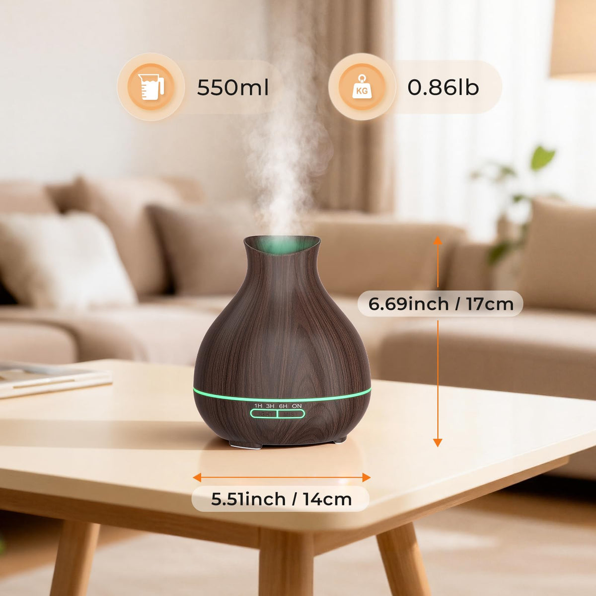 Aromatherapy Essential Oil Diffusers, 2 PCS 550ml High Mist Output Humidifiers for Large Room, Home, Waterless