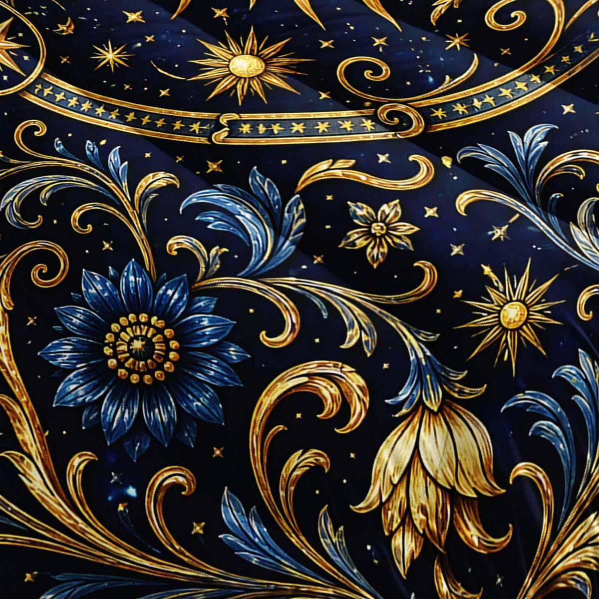 Gold Sun Face 3-Piece Comforter Set Twin, Navy Celestial Baroque Soft Microfiber Bedding with 2 Pillowcases for Teens