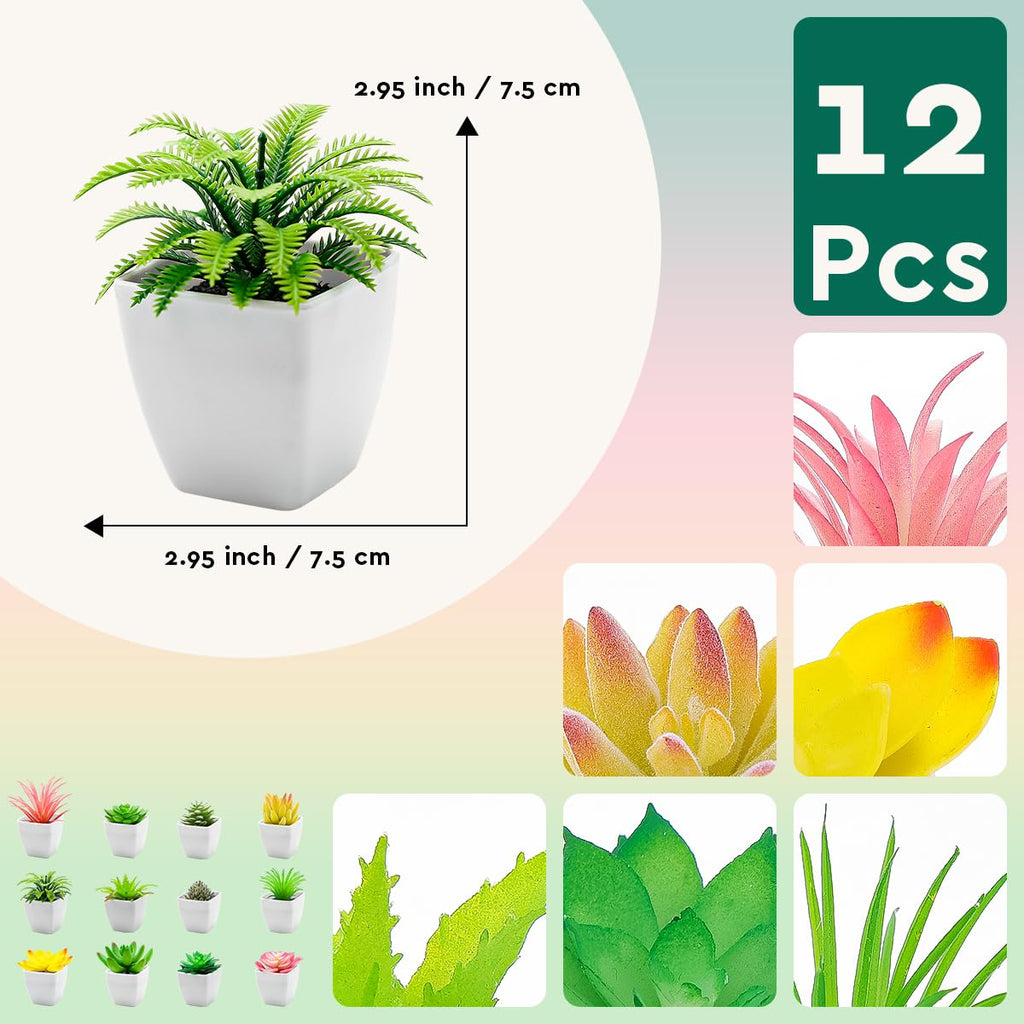 12pcs Mini Artificial Succulents in Pot, Fake Potted Succulent Plant