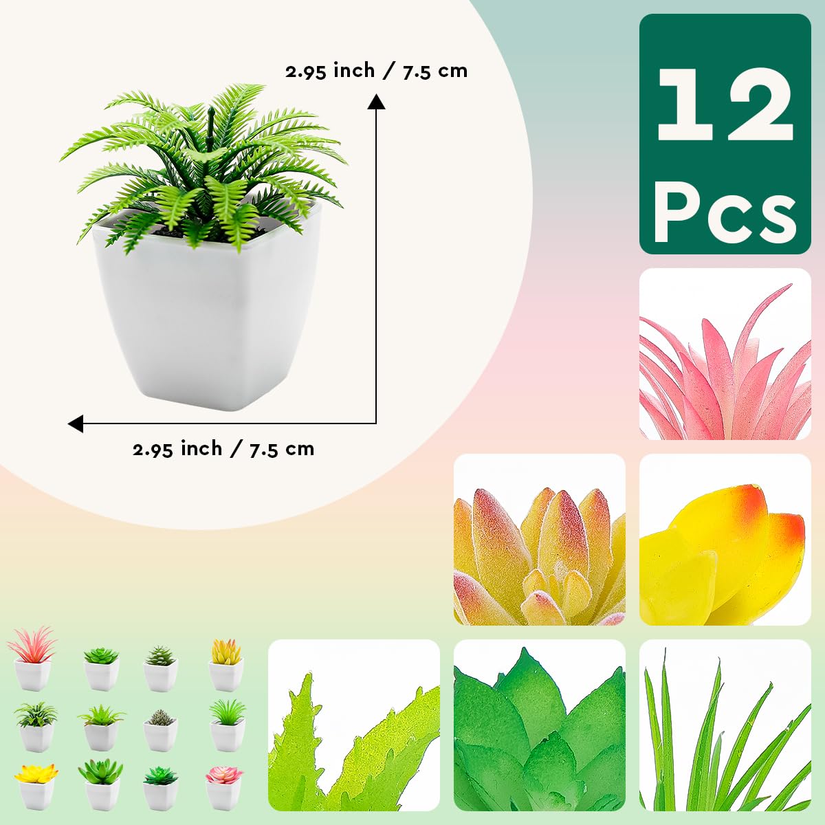 12pcs Mini Artificial Succulents in Pot, Fake Potted Succulent Plant