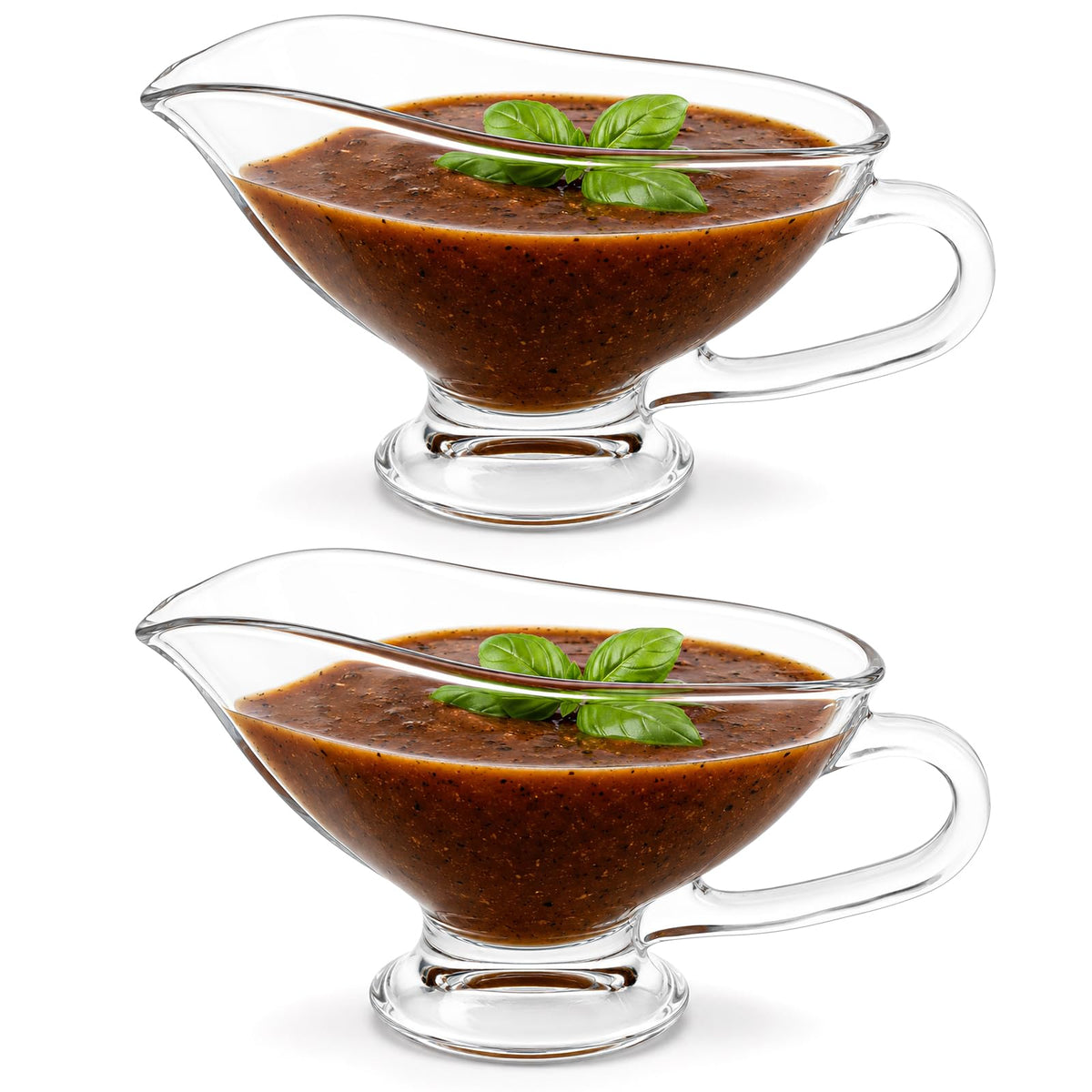 2 Pack 11 oz Saucy Glass Gravy Dish with Handle, Clear Gravy Sauce Boat for Dining, Holiday Meals & Parties