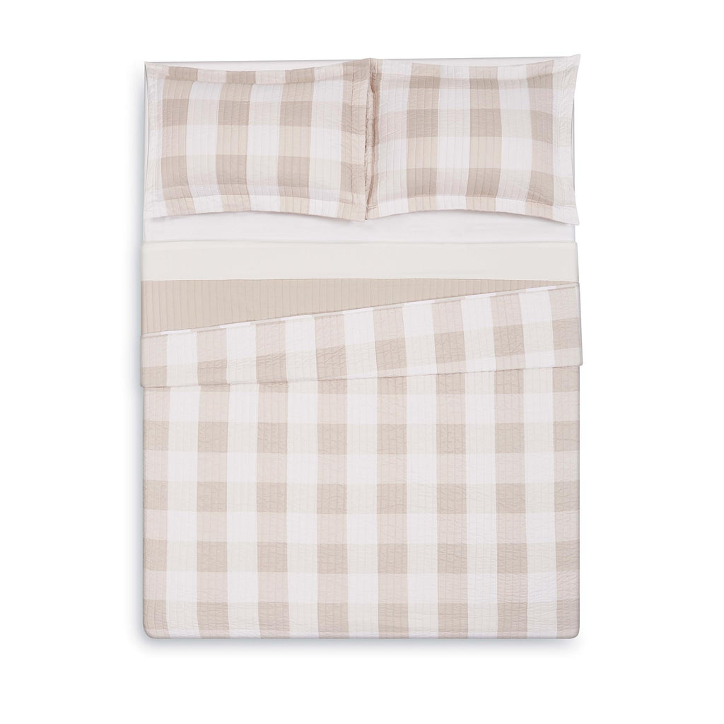 Everyday Buffalo Plaid Khaki Polyester 3-Piece Quilt Set, Plaid Themed, for Men and Women, Oeko-TEX Certified