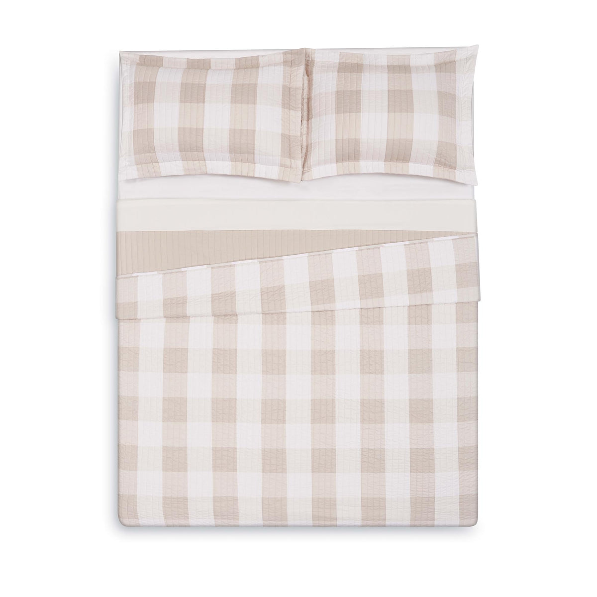 Everyday Buffalo Plaid Khaki Polyester 3-Piece Quilt Set, Plaid Themed, for Men and Women, Oeko-TEX Certified