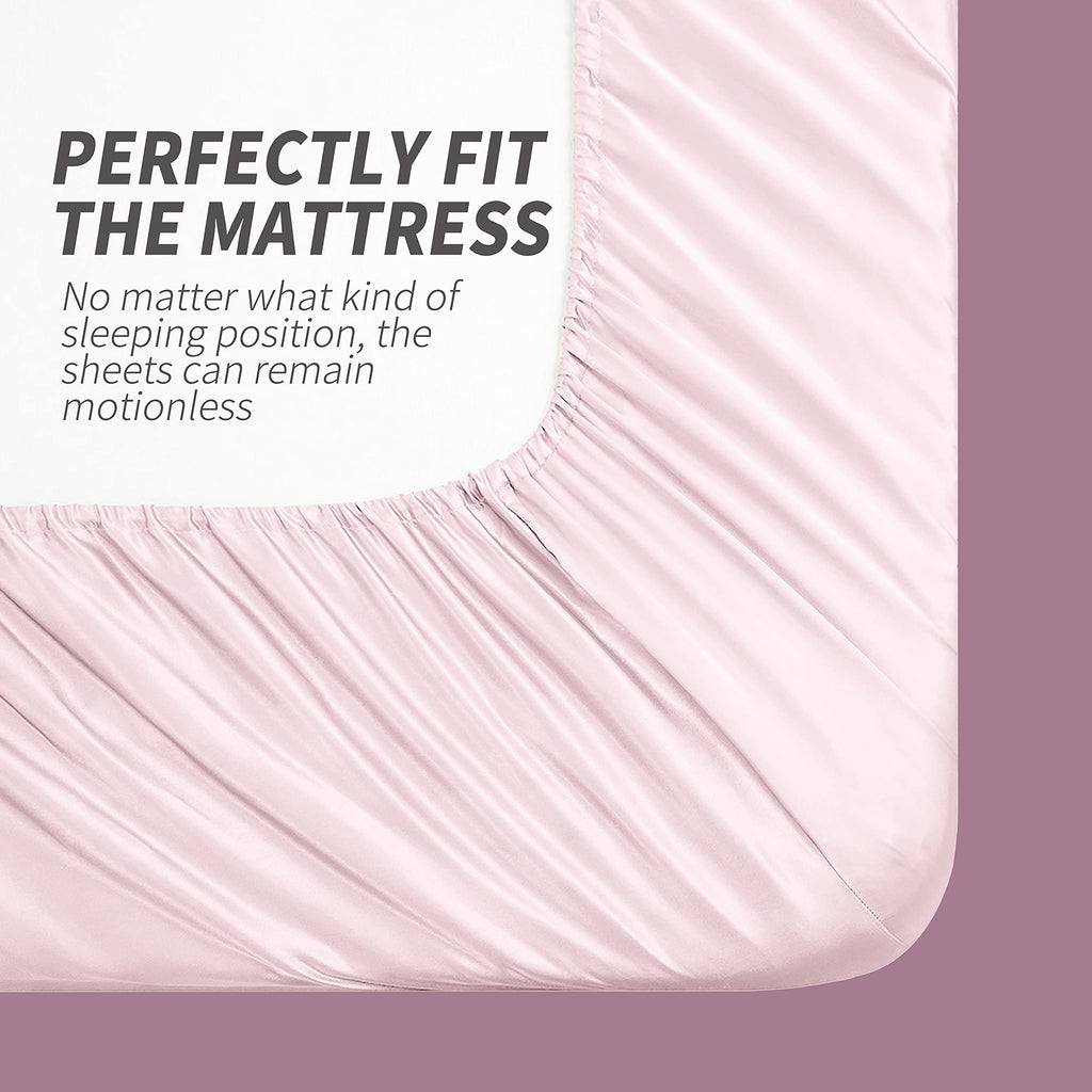 Satin Bed Linen Set, 4Pcs Luxury Soft Silky Sheets with Deep Pocket Fitted Sheet, Blush Pink