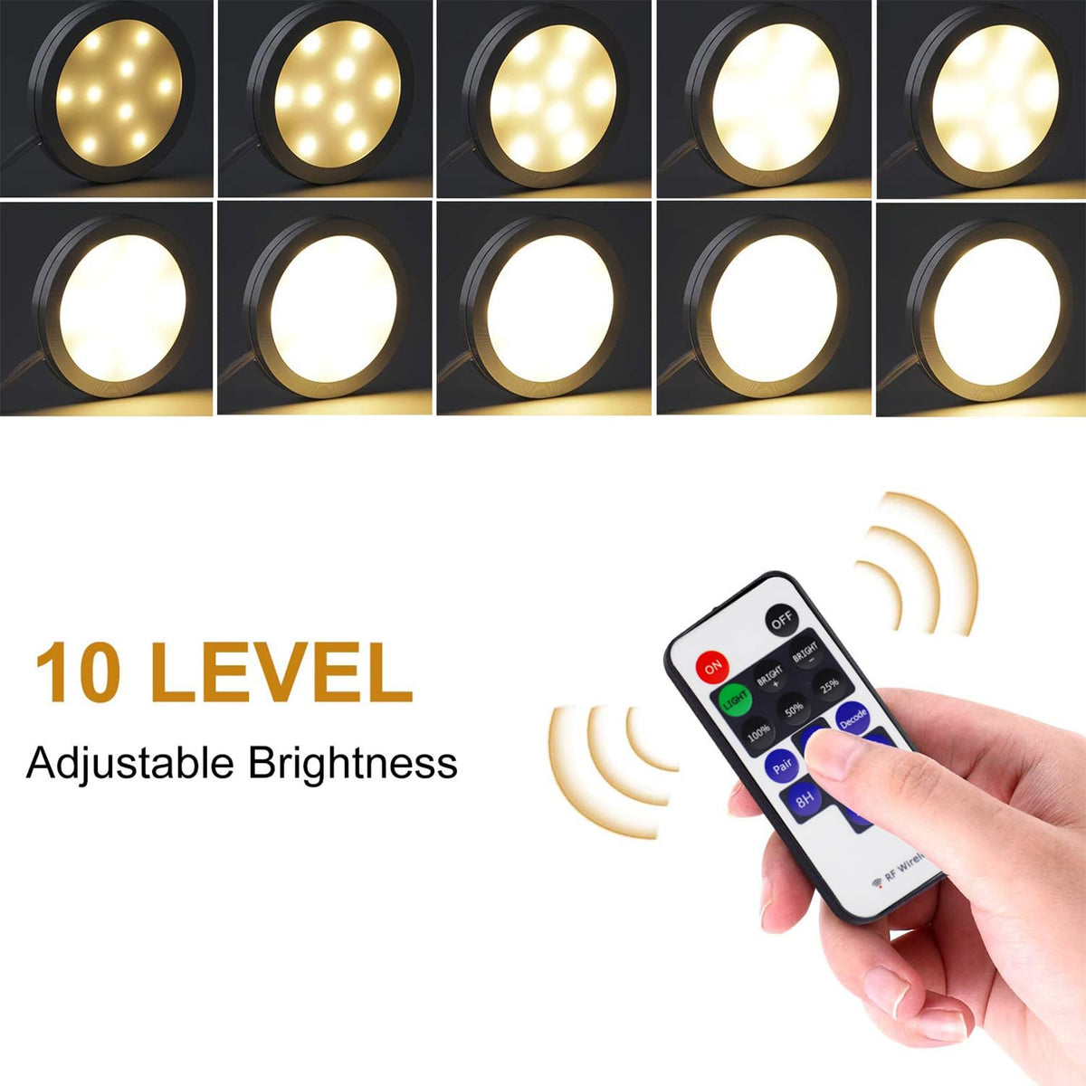 Linkable Under Cabinet LED Lighting 12V Dimmable Puck Lights with Wireless RF Remote Control, Hardwired & Wall Plug