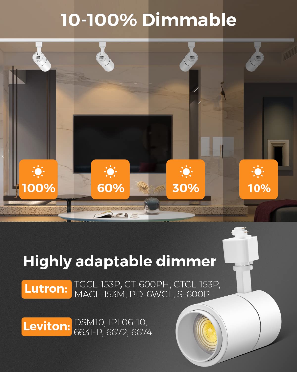 Zoomable 30W LED Track Lighting Heads H Type Track Light Heads Dimmable Bright Ceiling Spotlight Fixtures