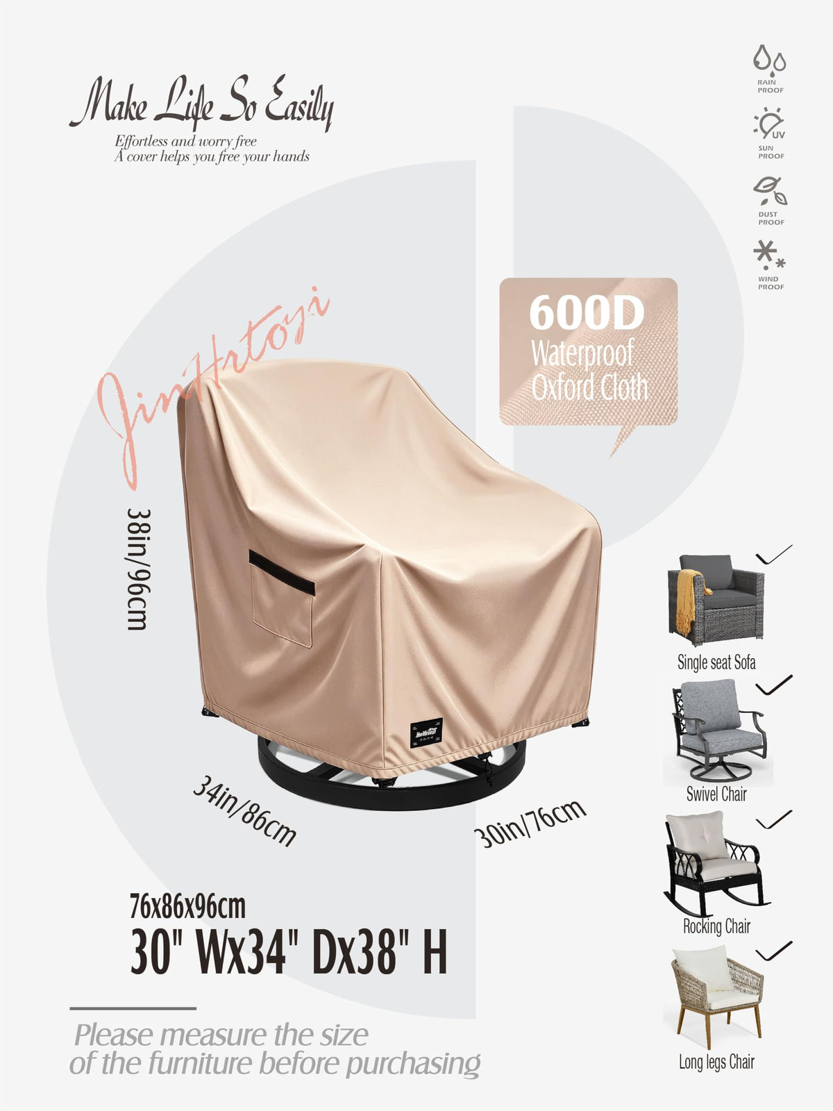 JinHrtoyi Outdoor Chair Covers 2 Pack, 30Wx34Dx38H inches Patio Chair Cover, 100% Waterproof Heavy Duty Outdoor