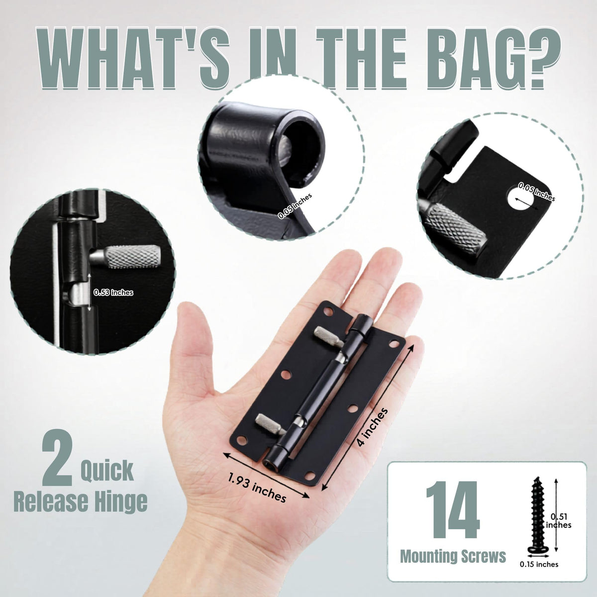 4 Inch Quick Release Hinge Rustproof Black Finish, 2 Pack