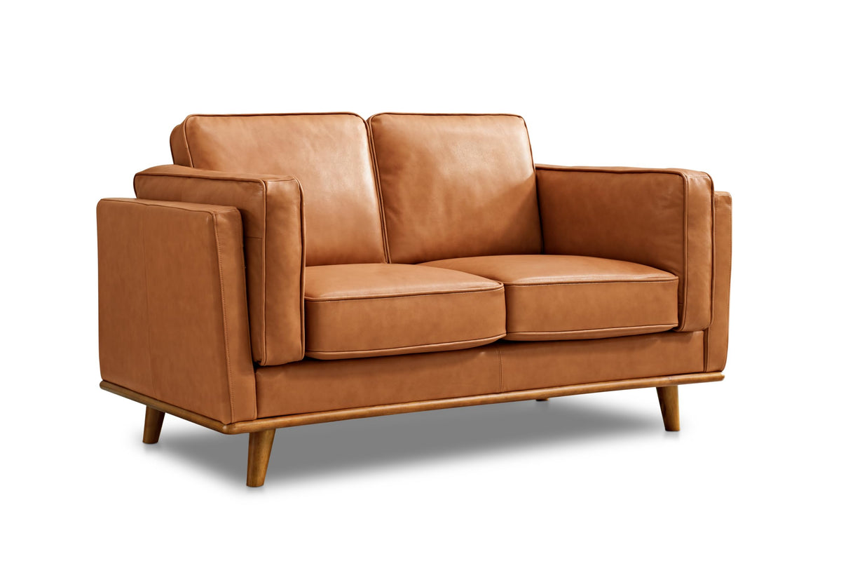 Artisan Full Leather Loveseat Sofa 66" - Pure Full Italian Nappa Leather Couch, Solid Wood Accent, Ultimate Comfort