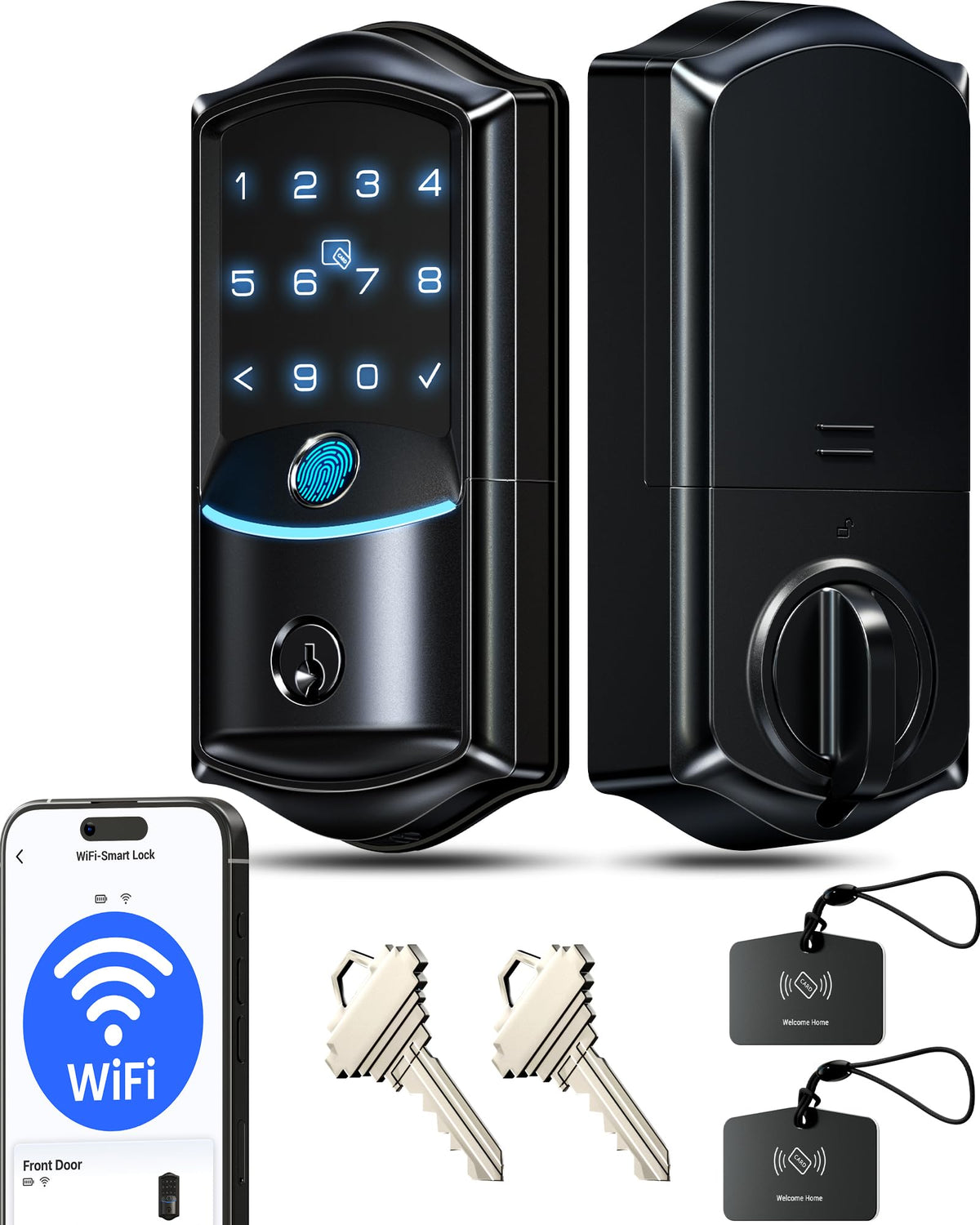 WiFi Smart Lock Fingerprint Keyless Entry Deadbolt Matte Black