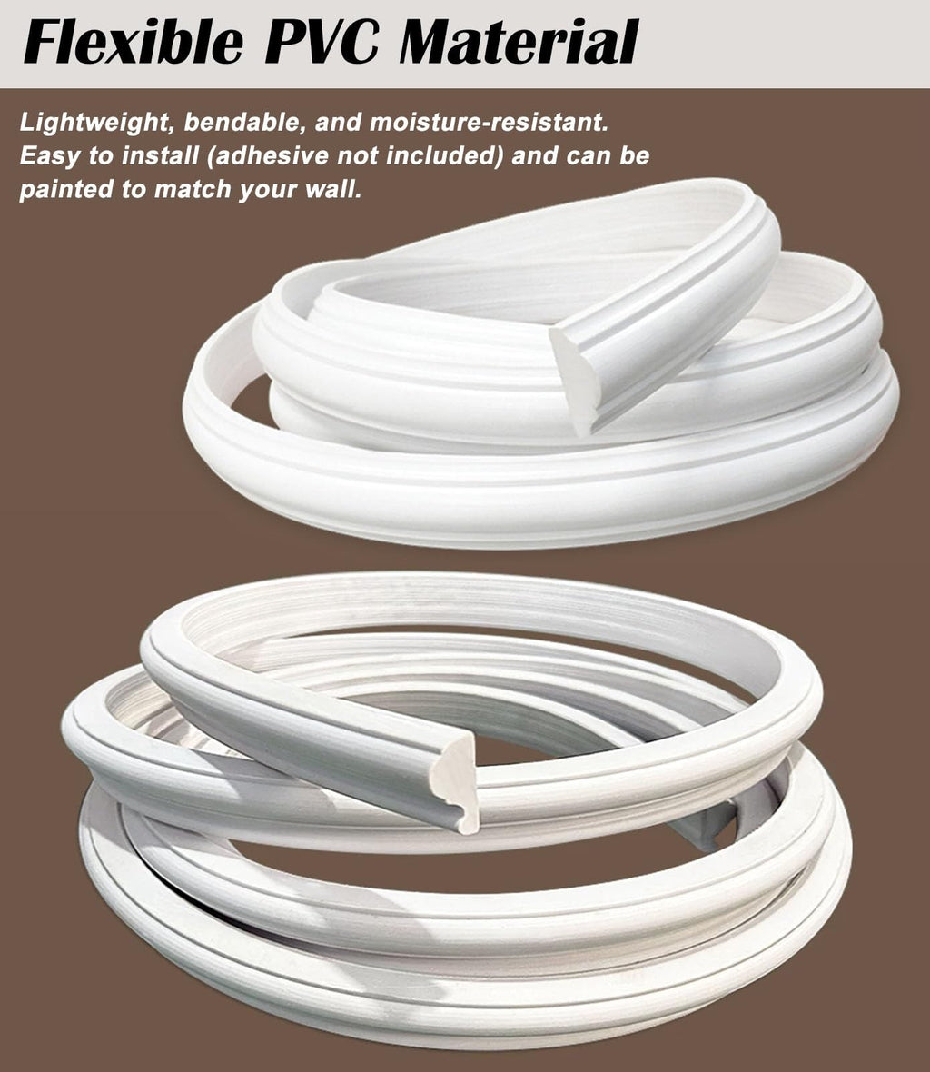 White Flexible Arch Trim Molding, Bendable Wall & Doorway Frame Trim for Curved Openings, DIY Decorative Moulding for