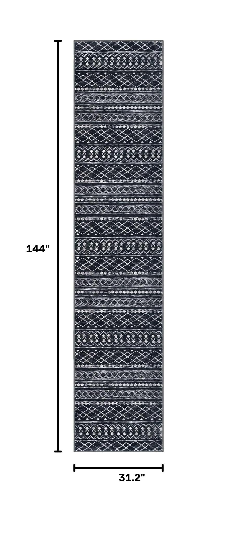 Hallway Runner Rug 2.6x12 Washable, Moroccan Vintage Black Boho