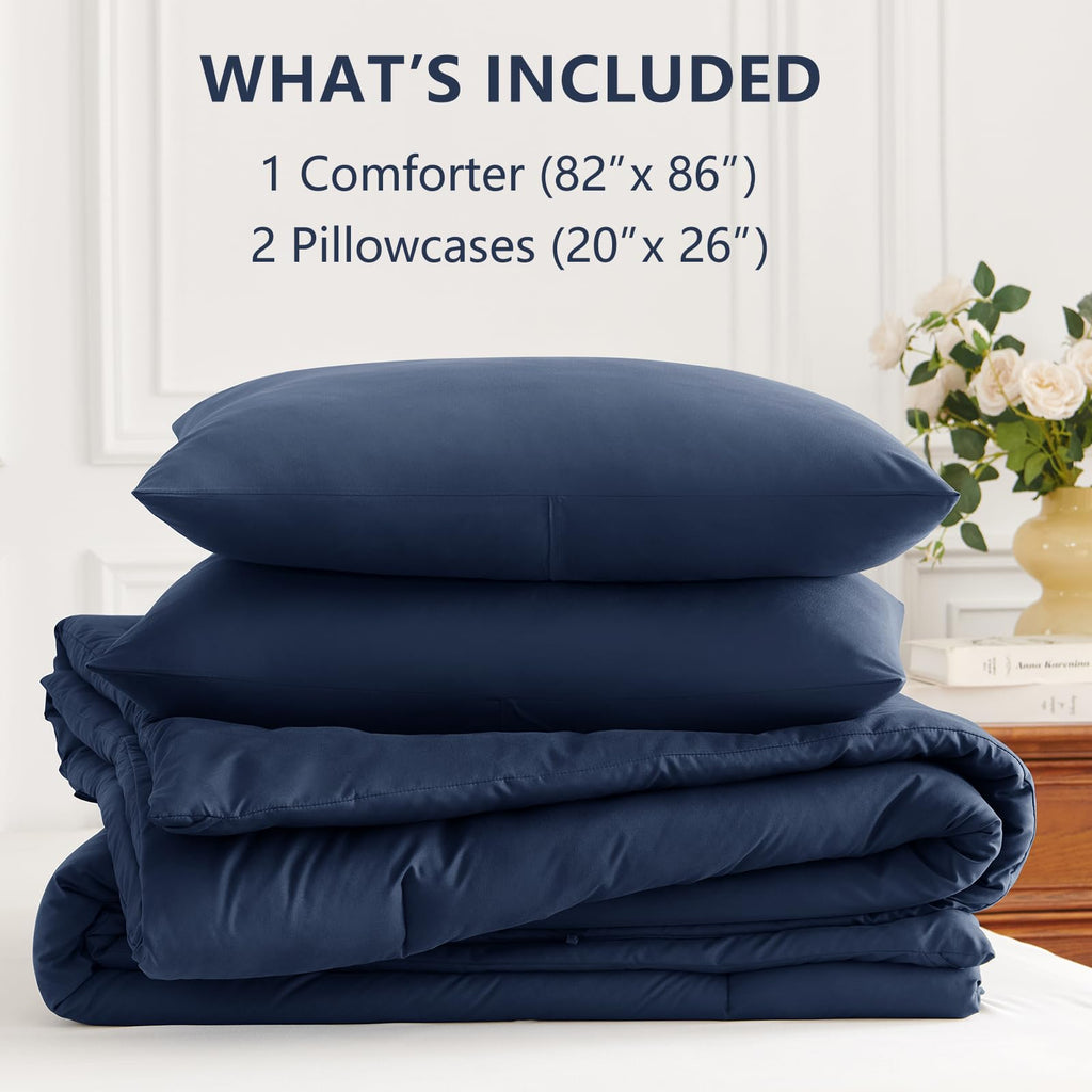 Comforter Sets, 3 Pieces with 2 Pillowcases, Navy Blue