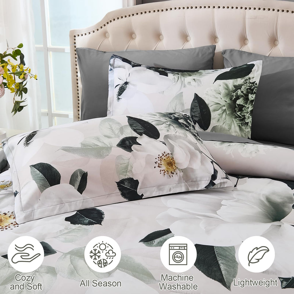 Luxury Grey Floral Comforter Set 7 Pieces