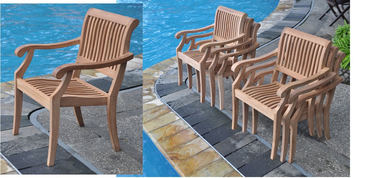 New 11 Pc Luxurious Grade-A Teak Dining Set - Large 117" Rectangle Table and 10 Stacking Arbor Arm Chairs #WHDSABn