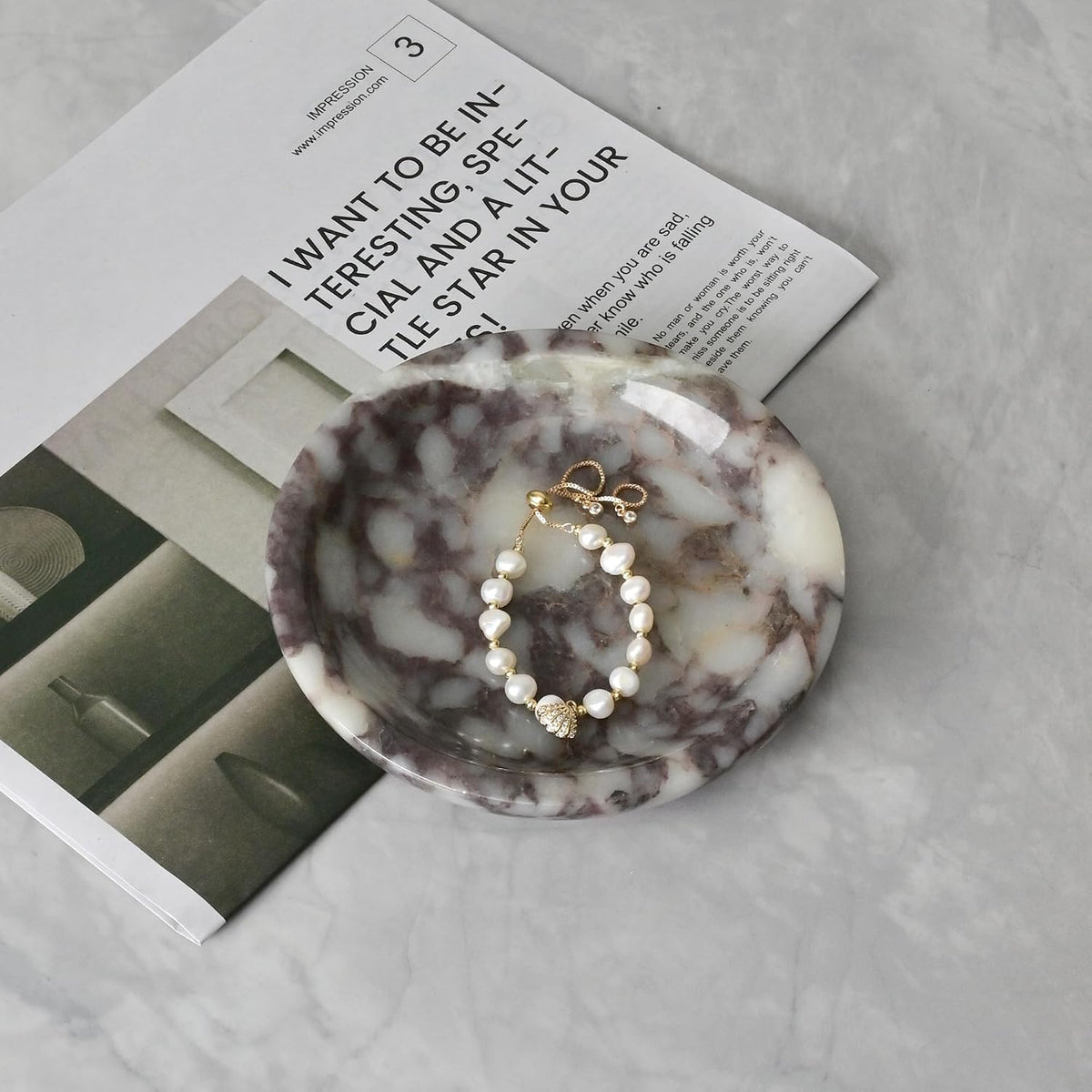 Natural Marble Ring Dish Jewelry Tray, 5.5" Trinket Dish