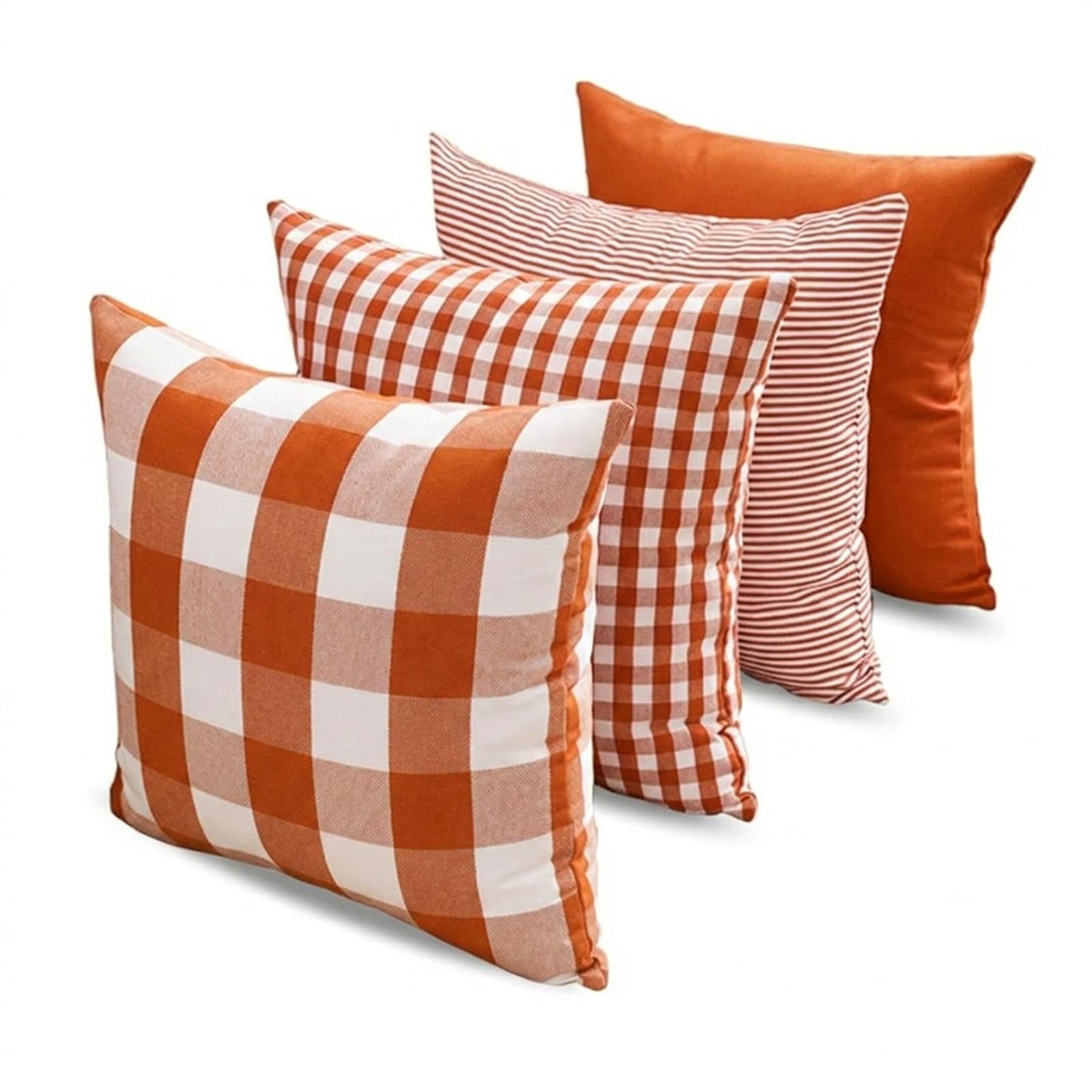 Burnt Orange Fall Plaid Outdoor Porch Pillow Covers 18x18 Set of 4