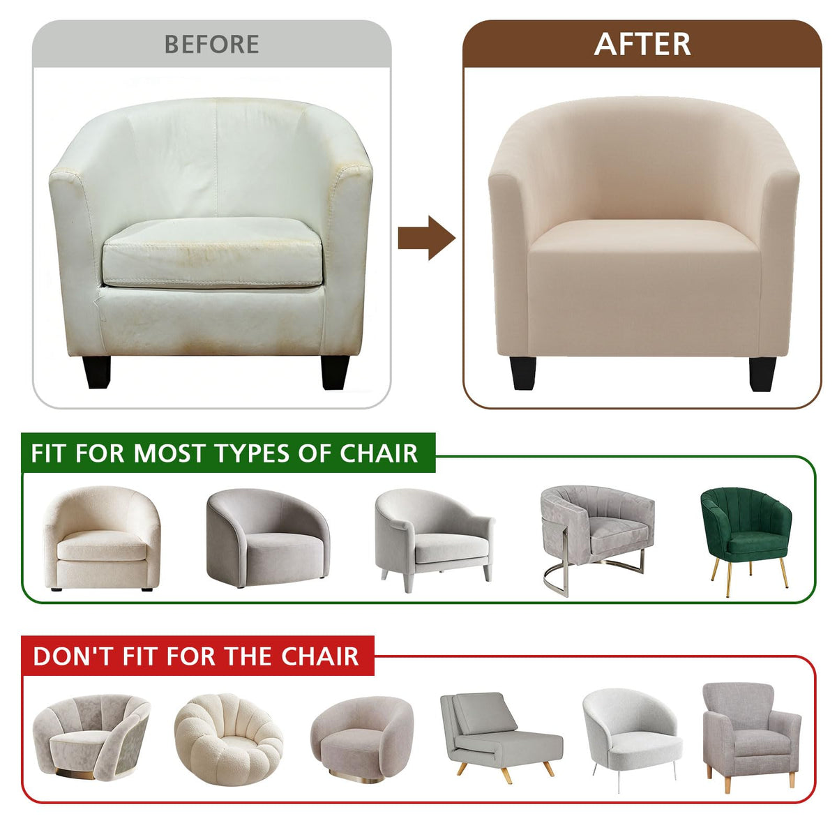 Barrel Chair Cover Stretch Club Chair Slipcover Water Repellent