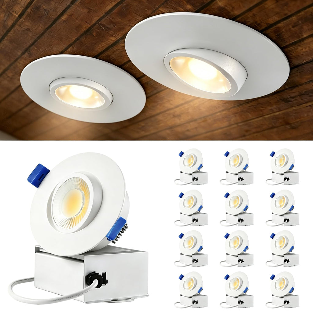 3 Inch Eyeball Gimbal Led Recessed Light,10W 800LM, 5%-100% Dimmable, 3 Color Temperature, IP44 Waterproof recessed