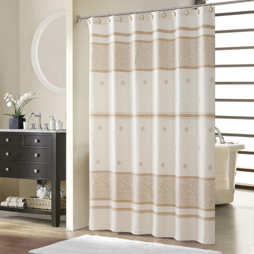 Fabric, Beige Tan Stripe Cloth Shower Curtains, Waterproof Bathroom Small Curtains, 62" W x 72" H