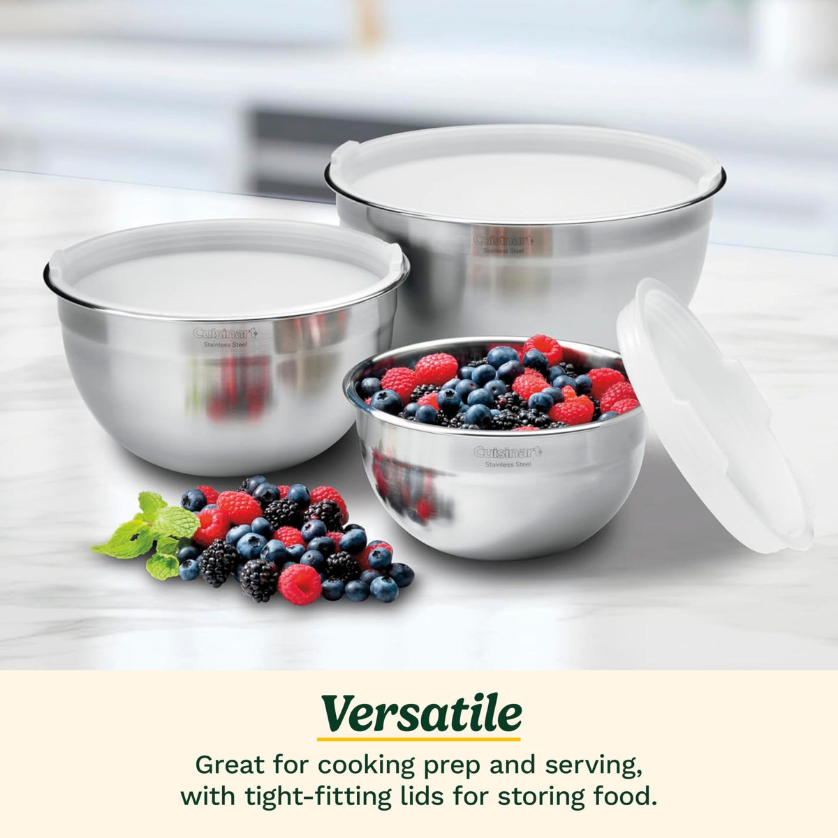 Mixing Bowl Set, Nesting Bowls, Stainless Steel, 3-Piece