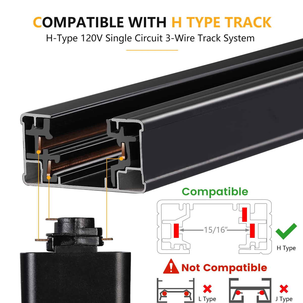 20W Dimmable LED Track Lighting Heads H Type, Black 6 Pack