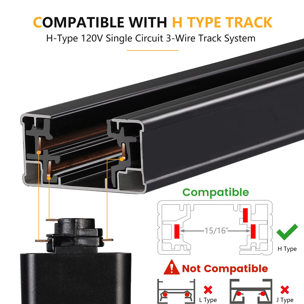 10W Dimmable LED Track Lighting Heads H Type, Black