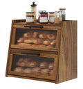Countertop - Acacia Wood, Wavy Acrylic Door, 2-Layer Bread Storage Container, Large Bread Holder