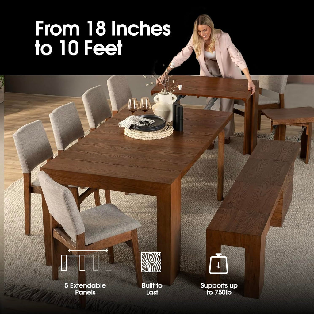 Solid Wood Extendable Dining Table, Brown