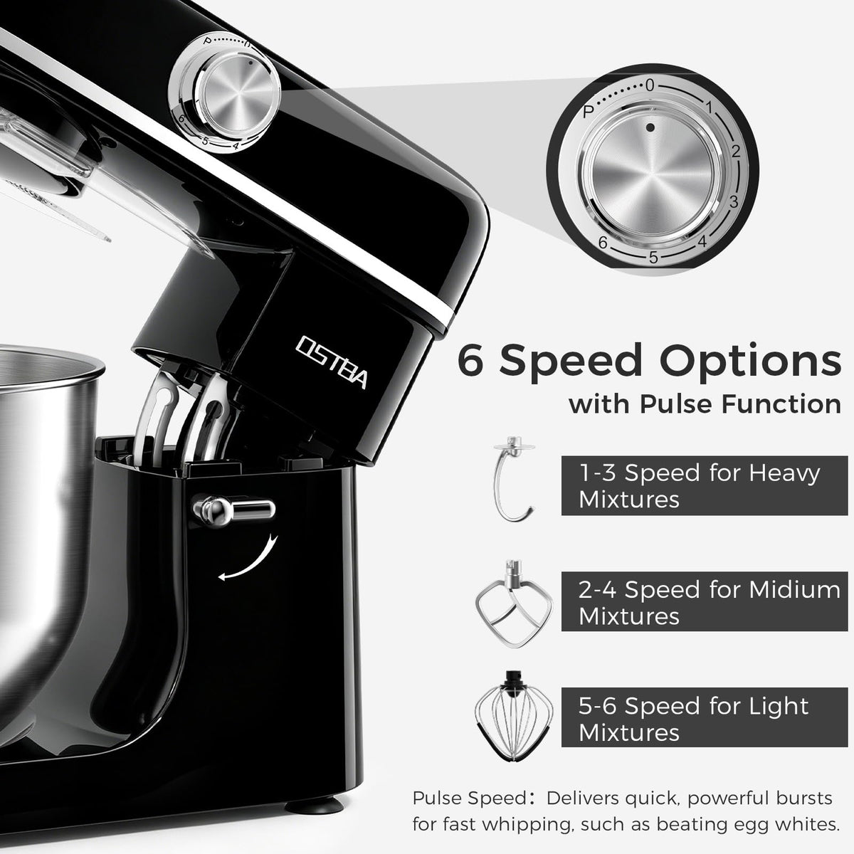 Stand Mixer, 6 Speed Tilt-Head Electric Kitchen Mixer with 6.3QT Bowl
