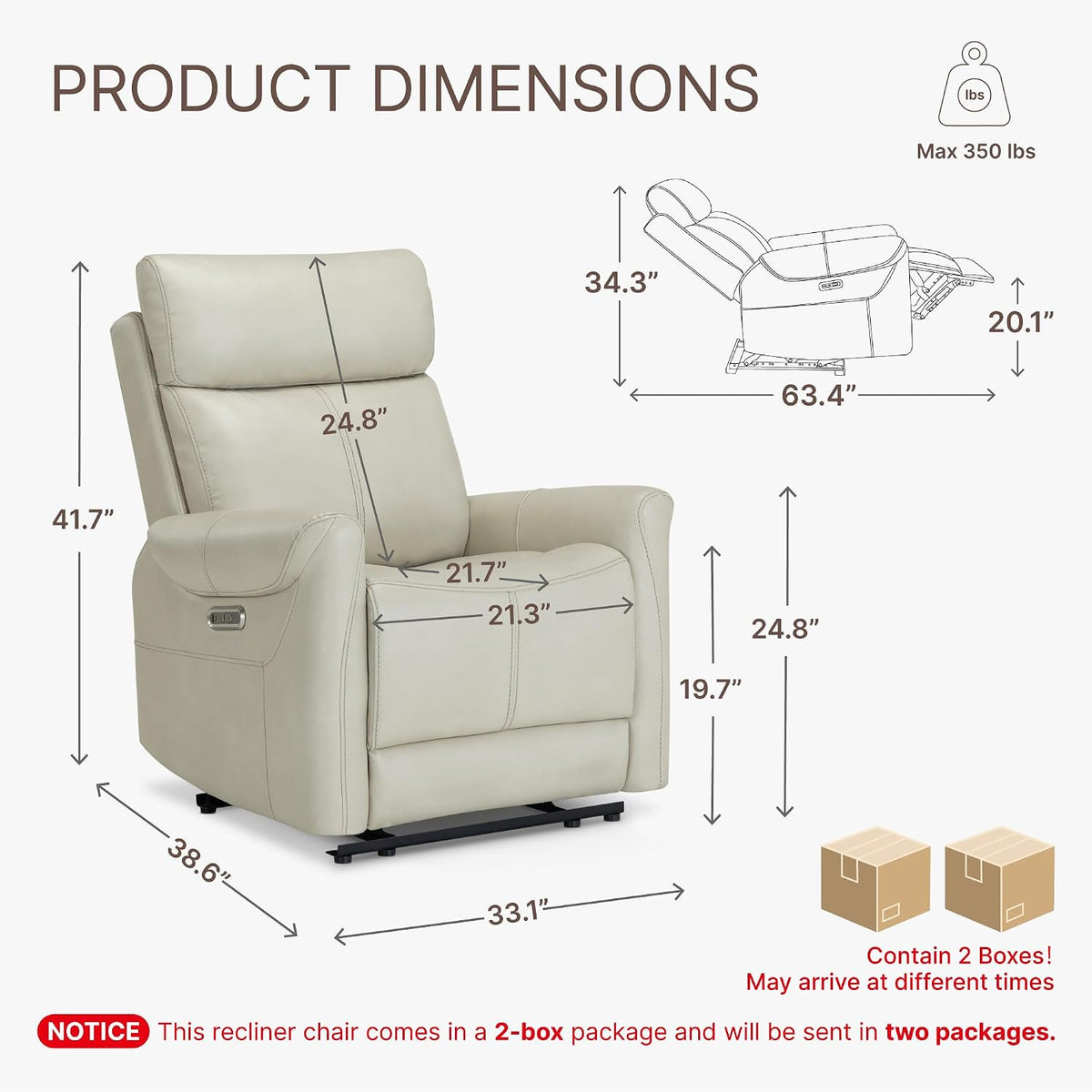 Leather Recliner Chair for Adults Wall Hugger RV Recliner with USB Charging Ports Electric Power Reclining Sofa Home