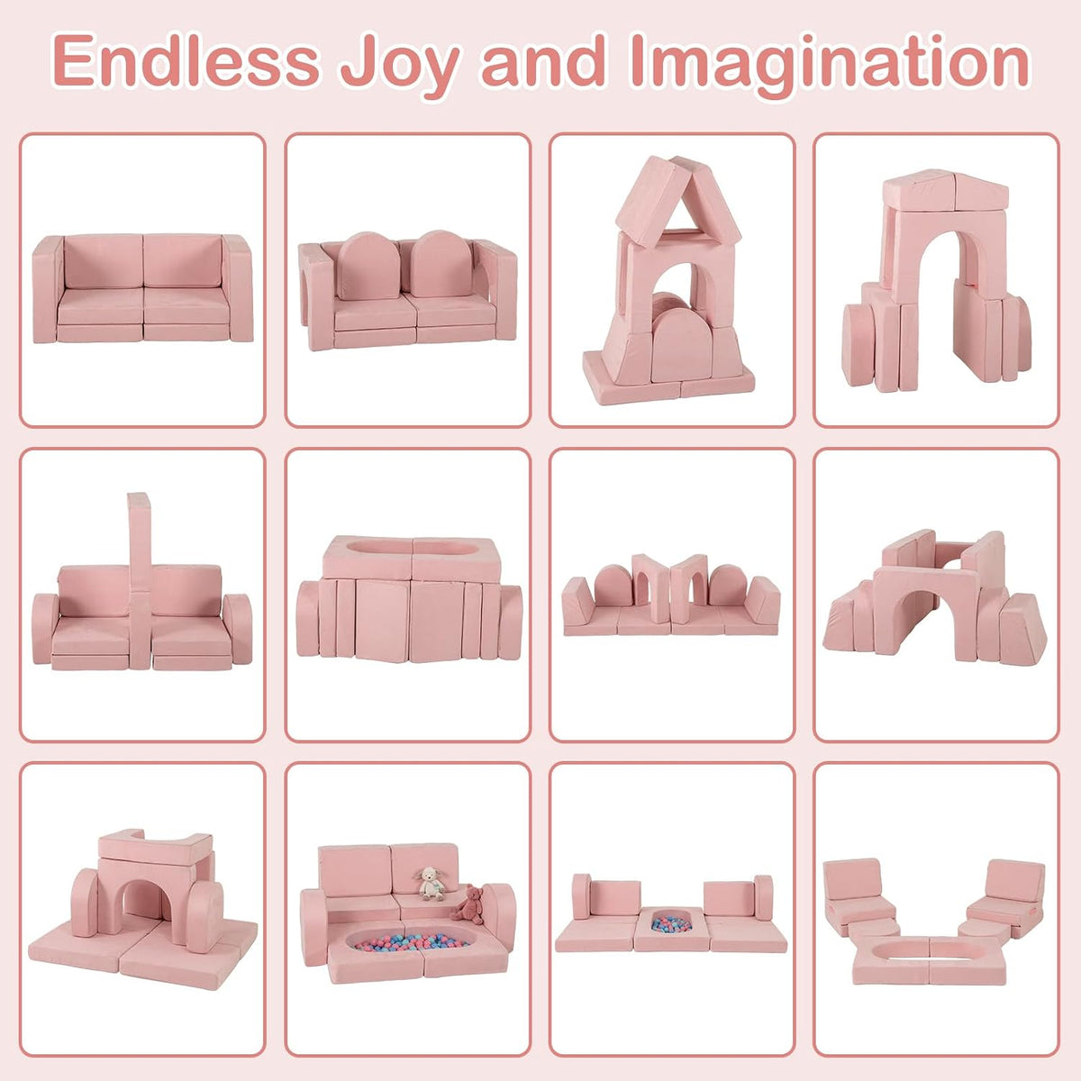 Modular Kids Play Couch, 8 PCS Toddler Creative Sectional Fort Building Sofa for Playroom, Bedroom, Children
