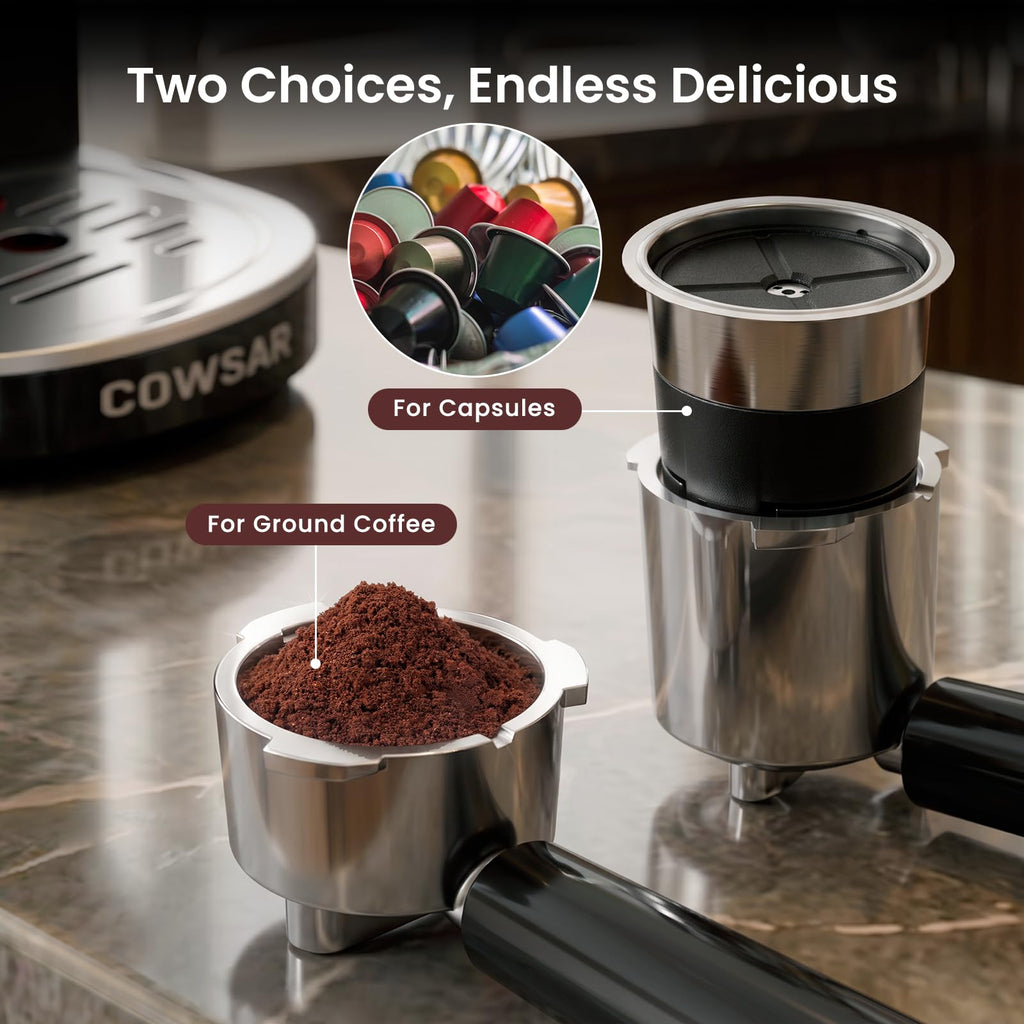 20 Bar Espresso Machine with Fast Heating System, Brew Ready in 5s, 3s Instant Steam, Powders & Capsules, Brews 2+