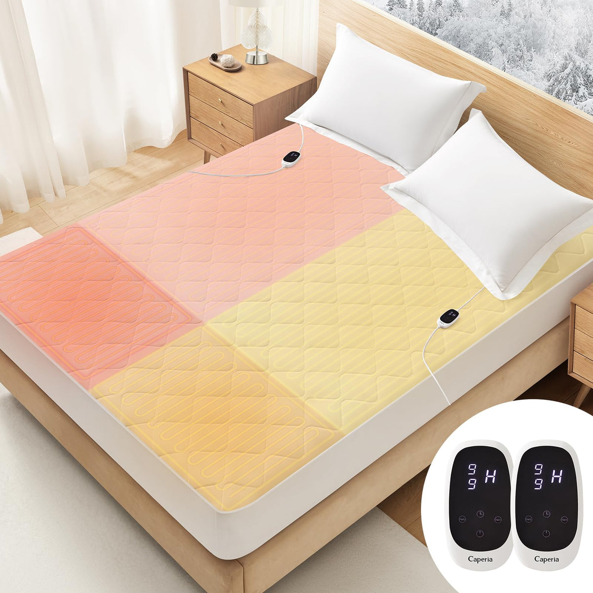 Heated Mattress Pad Quilted Multizone Electric Mattress pad Individual Body and Feet Bed Warmer 9 Heat Settings 1-12
