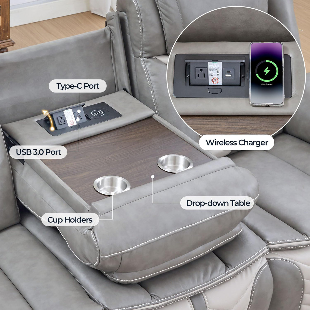 Power Electric Recliner Sofa Set with Bass Speakers, 2 Pieces Reclining Couch and Loveseat Sets with Wireless