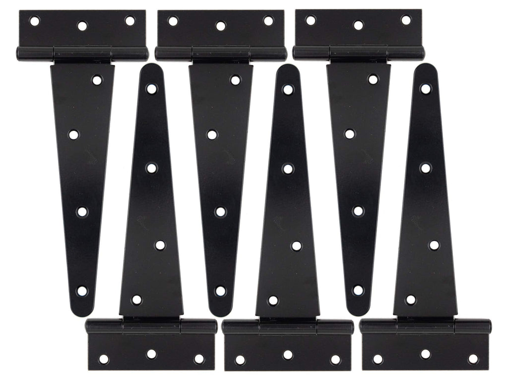 Heavy Duty T Hinge Tee T Strap Shed Gate Barn Fence Door Hinge Wrought Rustproof All Size Black (6 pcs, 8 inch)