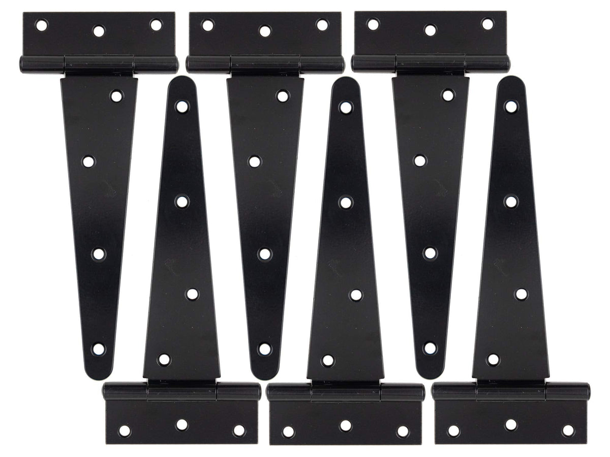 Heavy Duty T Hinge Tee T Strap Shed Gate Barn Fence Door Hinge Wrought Rustproof All Size Black (6 pcs, 8 inch)