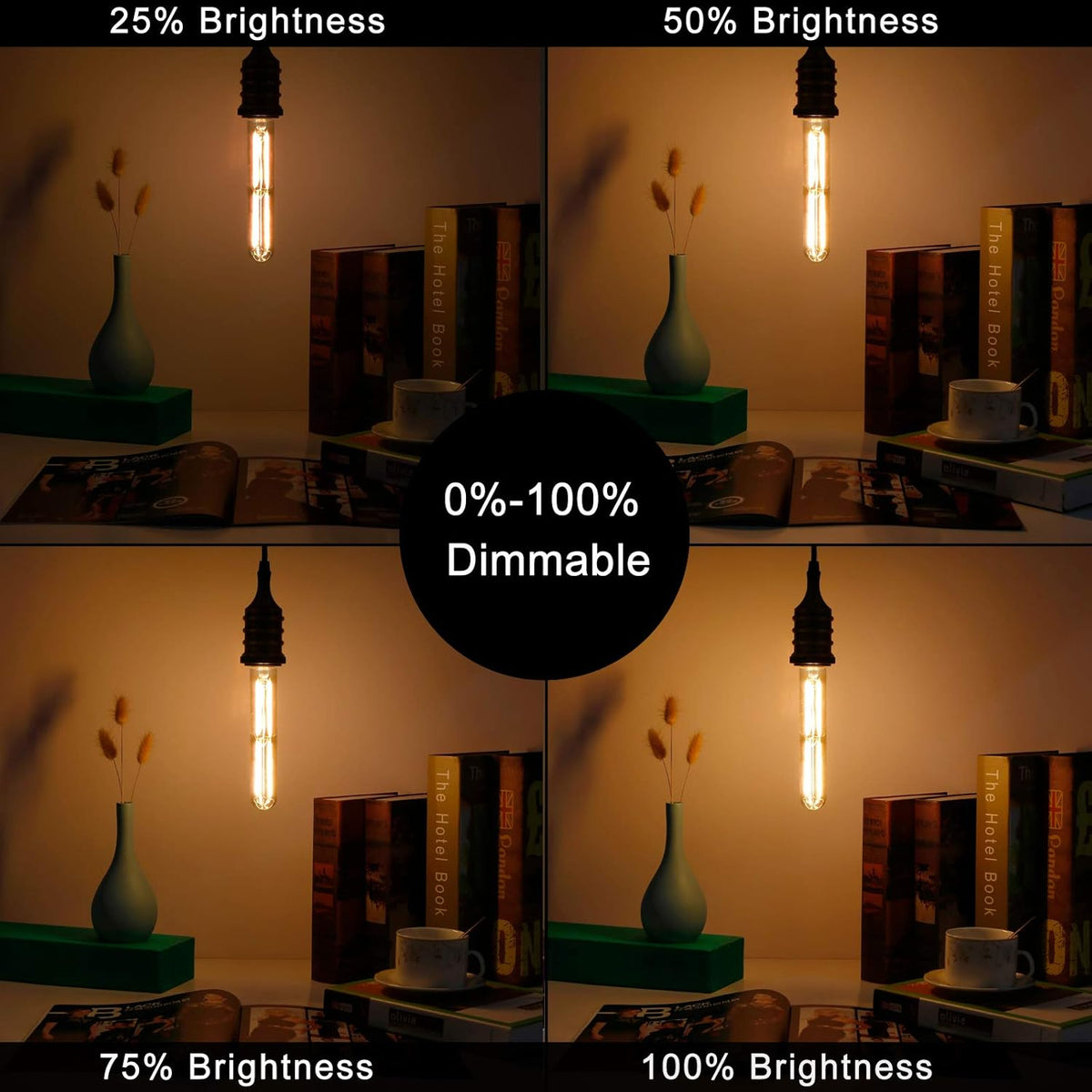 E26 T10 Edison Bulbs,60w Led Light Bulbs,Dimmable,Amber 2200K