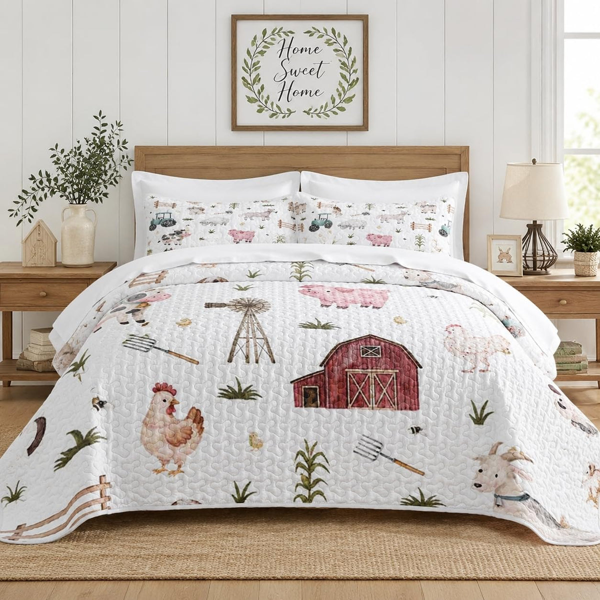 Quilt Set, 7 Pieces Farmhouse Animal Bedding, Bedspread