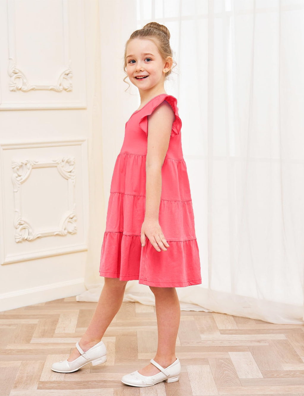 Baby Toddler Girls' Dresses Summer Spring Cotton Pocket Ruffle Crew Neck Sleeveless Tiered Swing Twirly Casual