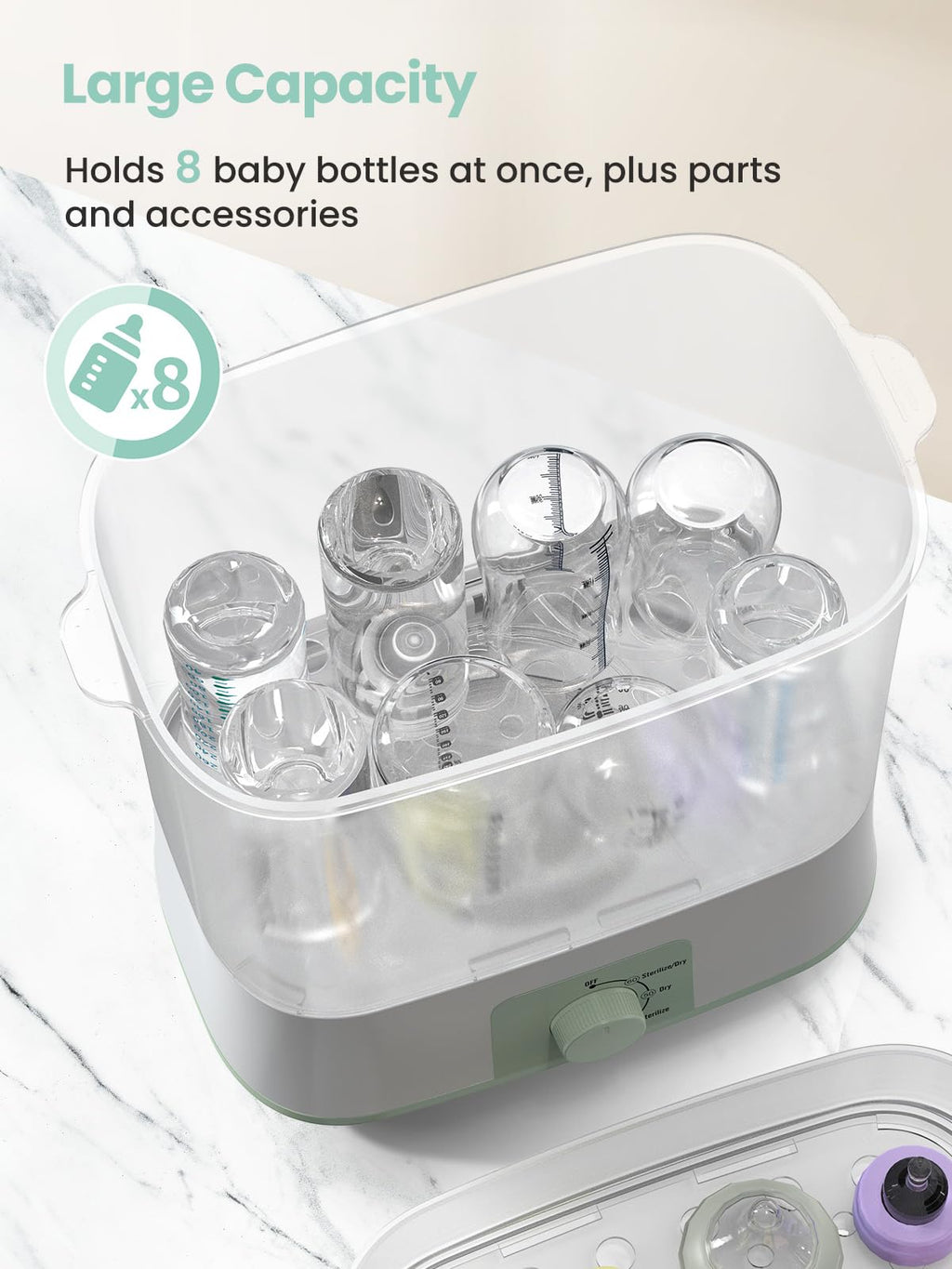 Multi-Function Large Capacity Baby Bottle Sterilizer and Dryer, Green