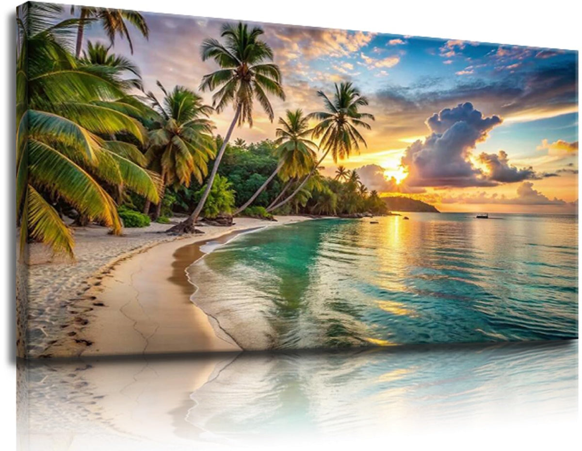 Sunset Beach Canvas Wall Art Coastal Picture Tropical Artwork Ocean Decor Seascape Paintings Landscape Prints Framed