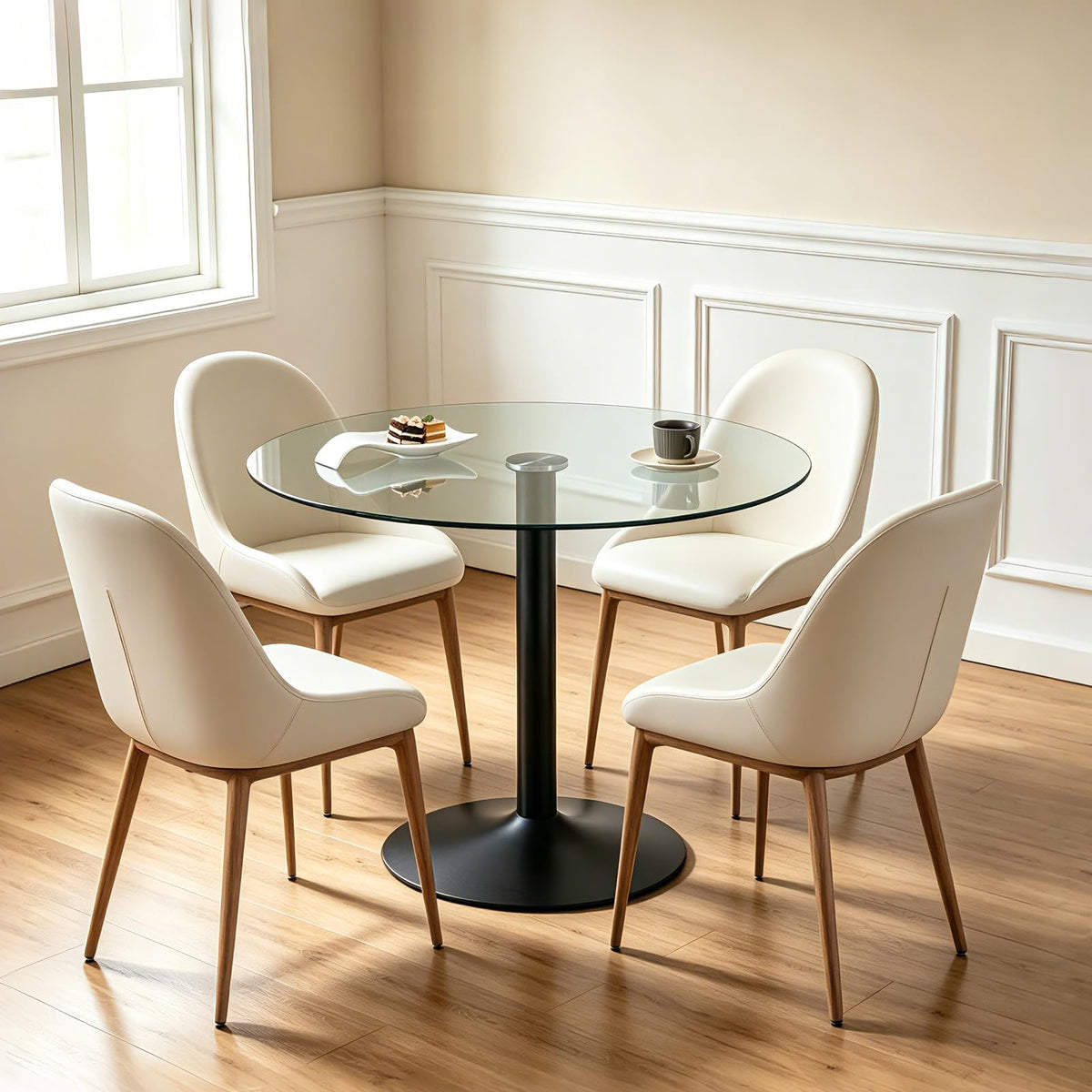 Inspired Saarinen Style 40 Inch Round Tempered Glass Dining Table for 2-4 Person, Modern Tulip Kitchen Table with Black Metal Base, Pedestal