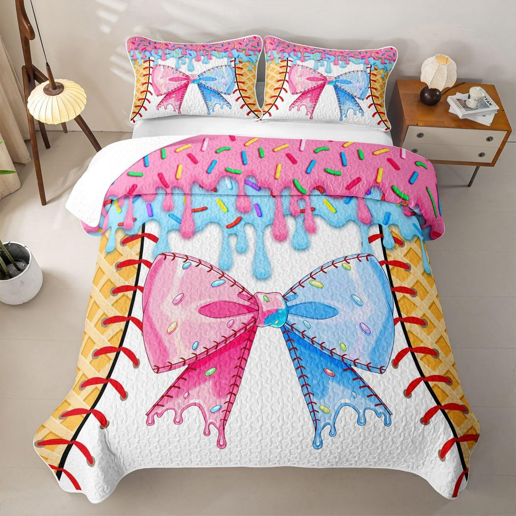 Y2K Candy Bow Quilt Bedding Set Bedspread Coverlet