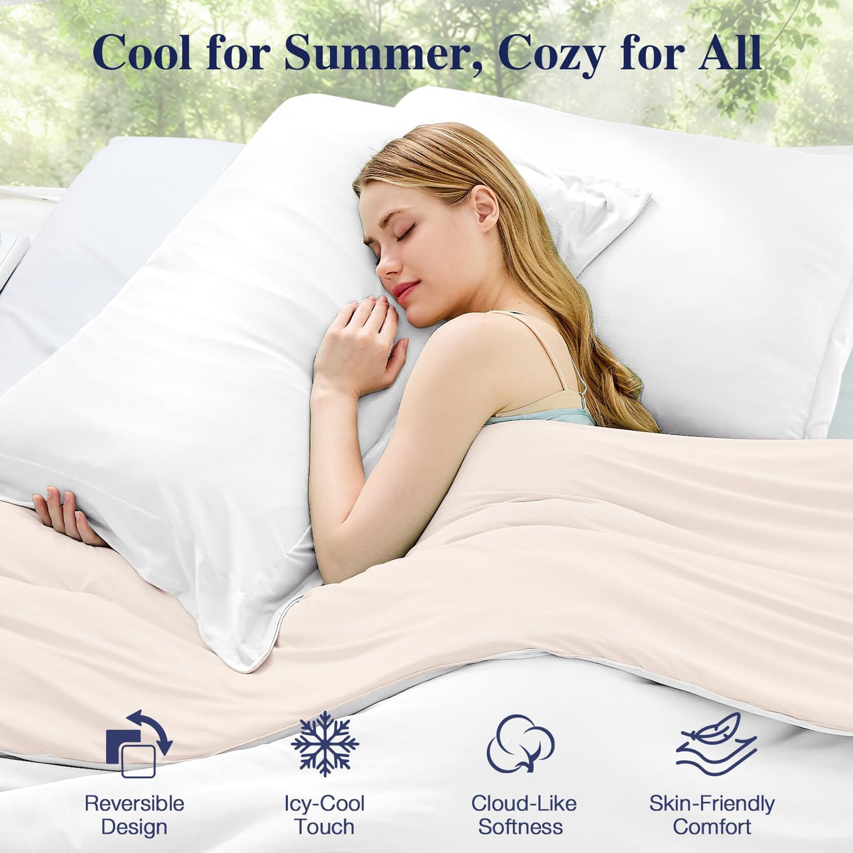 Cooling Comforter, 3-Piece Reversible Bed Set, White