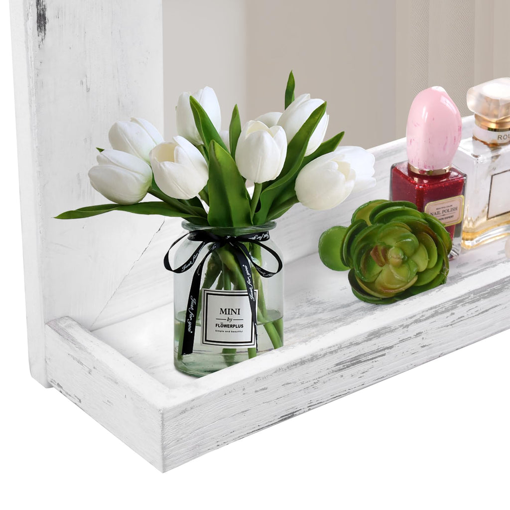 16" x 20" Farmhouse Wall Mirror with Shelf and Hemp Rope, White